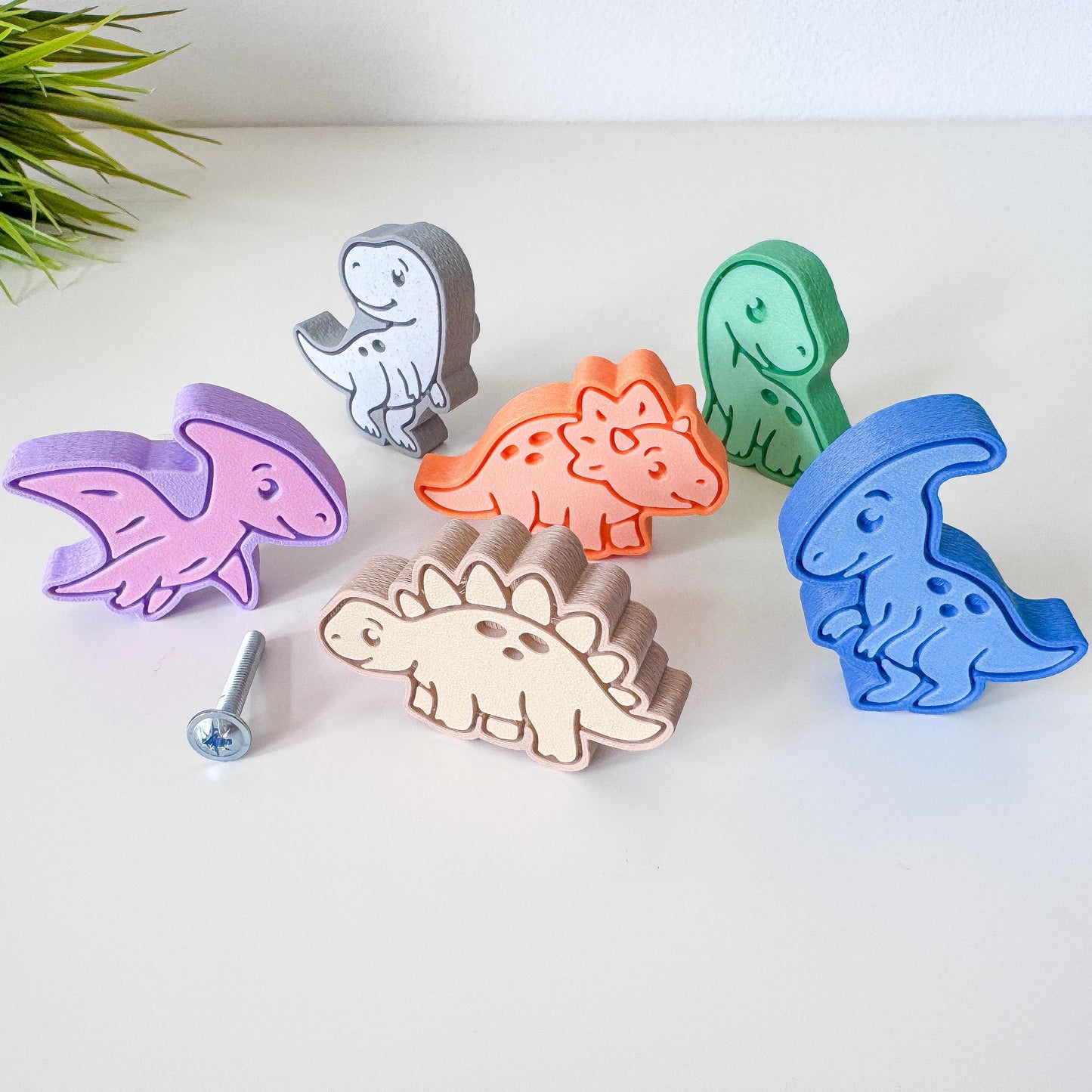 Bunte Dinosaurier Möbelgriffe für Kinderzimmer | Kindgerechte Schubladenknöpfe für Kommoden, Schränke